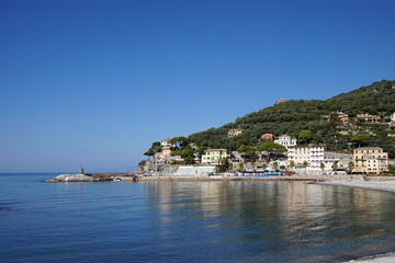 Fototapeta na wymiar Recco, resort on shores of Mediterranean Sea, Italy