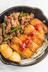 チキンカツと焼き肉ランチ