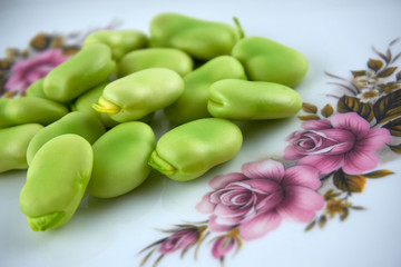 Fresh and organic raw fava, broad beans