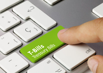 T-Bills Treasury Bills - Inscription on Green Keyboard Key.