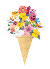 wunderschönes Blumenbouquet in der Eiswaffel Tüte