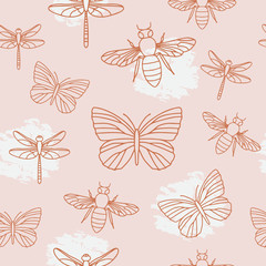 Seamless pattern with insects. Vector Illustration for fabrics or wallpapers.