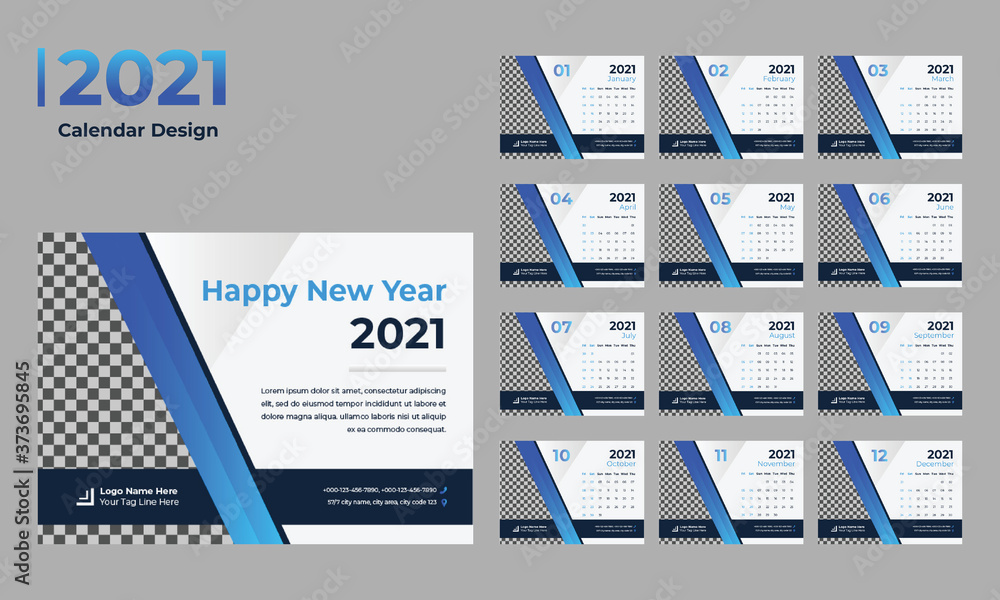 Wall mural calendar 2021 design template desk calendar 2021 Vector 