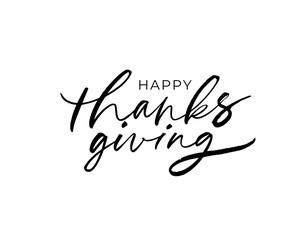 Happy Thanksgiving modern vector brush calligraphy. Hand drawn holiday typography or lettering for poster, banner, cards, badge etc. Give thanks hand painted lettering, elegant calligraphic script 