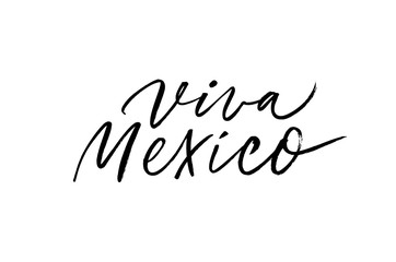 Viva Mexico traditional mexican holiday calligraphy. Vector brush lettering. Mexican independence day typography for national event, party or festive celebration. Long Live Mexico Spanish text 