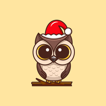 cute owl celebrate christmas. suitable for icon, logo, and sticker