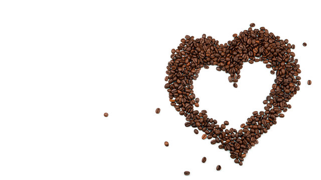 Heart made of coffee beans on a white background. High quality photo
