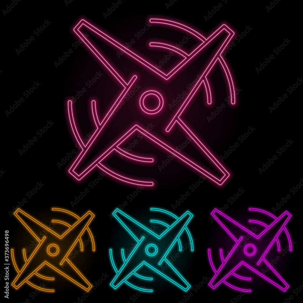Poster propeller color neon set. simple thin line, outline vector of drones icons for ui and ux, website or