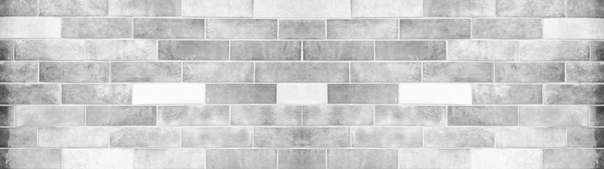 White grey gray light brick tiles wall texture wide background banner panorama	