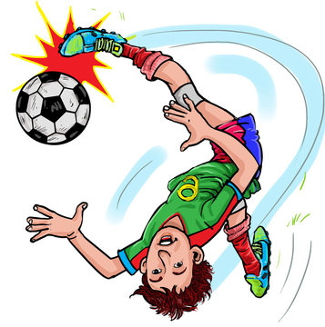 Soccer player jumping and kicked the ball