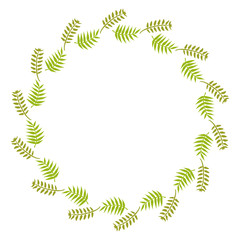Round frame with creative green plants on white background. Vector image.