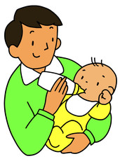 あかちゃんにミルクを飲ませるお父さん