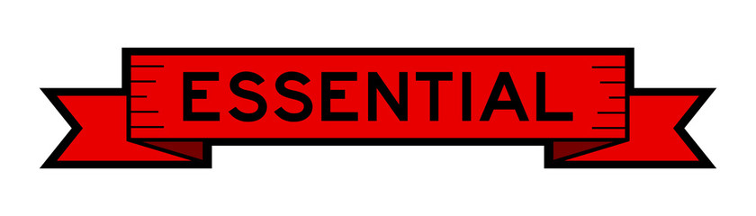 Vintage red color label banner with word essential on white background