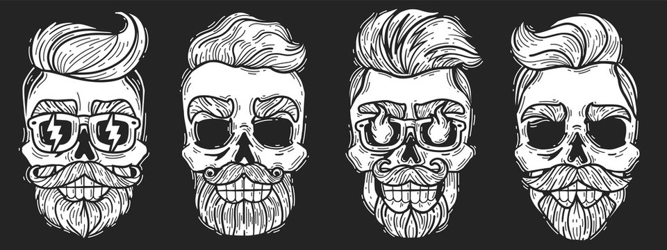 hipster hairstyles skulls set