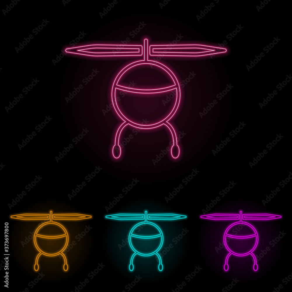 Aufkleber helicopter color neon set. simple thin line, outline vector of drones icons for ui and ux, website o