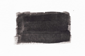 Black color watercolor drawing in square line brush shape on white paper background