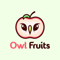 AN APPLE LOGO WITH OWL FACE CARTOON LOGO
