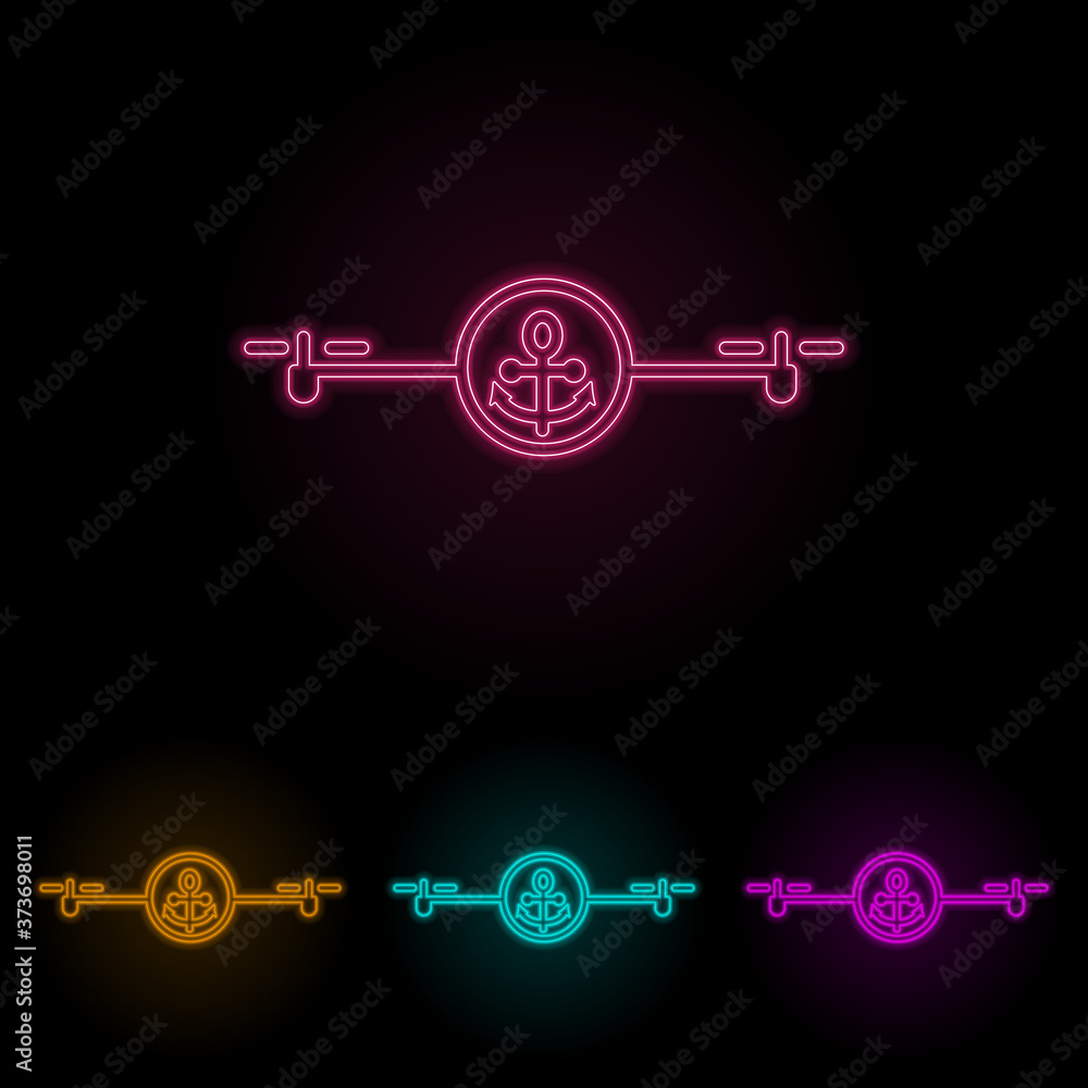 Poster sea drone color neon set. simple thin line, outline vector of drones icons for ui and ux, website or