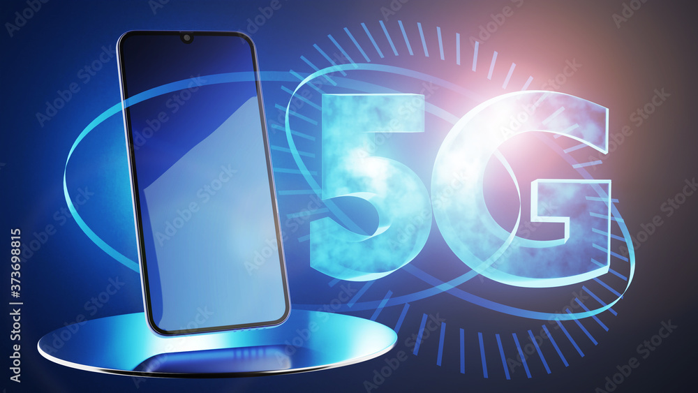 Poster concept of connecting to 5g communication networks. 3d rendering.