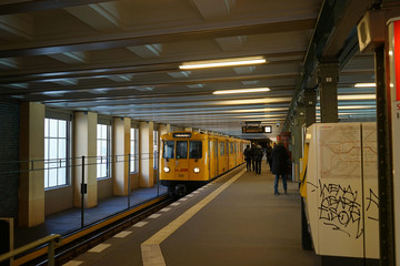 Berlin, Germany_15, February 2019_U-bhan station Rathaus Schöneberg's appearance, structure and inside photographed in the winter.