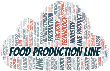 Food Production Line word cloud create with text only.