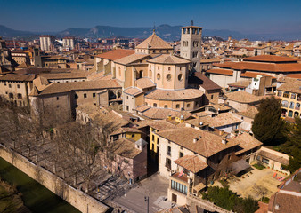 Obraz premium View of Vic Cathedral in lower part of historical centre close to river, Catalonia, Spain