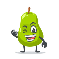 vector illustration of pear mascot or par character with nice hand