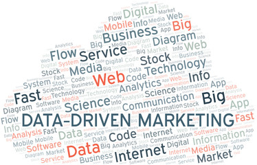 Data-Driven Marketing vector word cloud, made with text only.