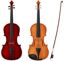 Classic violin in two color schemes. Vector illustration. - obrazy, fototapety, plakaty