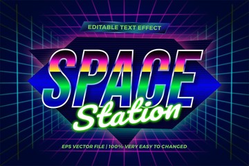 Retro 80s Text effect in Space Station words, font styles theme editable gradient neon retro 80s gradient colorful concept