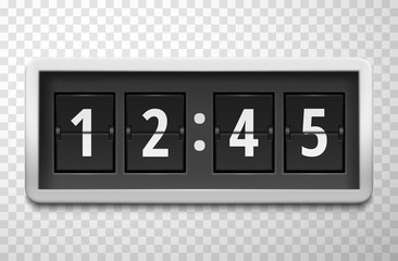 Flip clock realistic icon. Electromechanical split-flap display showing time. Hours, minutes.