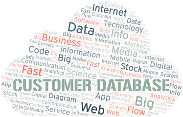 Customer Database vector word cloud, made with text only.
