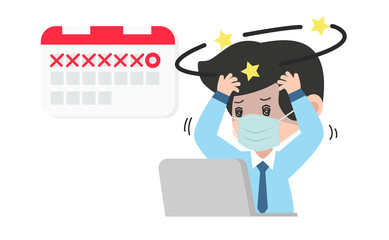 businessman headache with computer work deadline