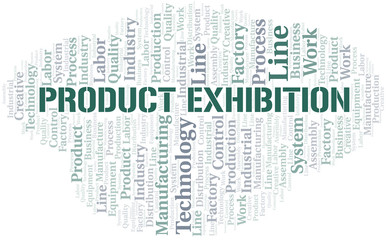 Product Exhibition word cloud create with text only.