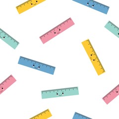 Cute seamless pattern with cute colorful ruler. Vector illustration. Happy cartoon character