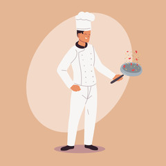 male chef in uniform cooking