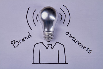 Lightbulb and brand awareness concept. Marketing brand ideas and creativity concept.