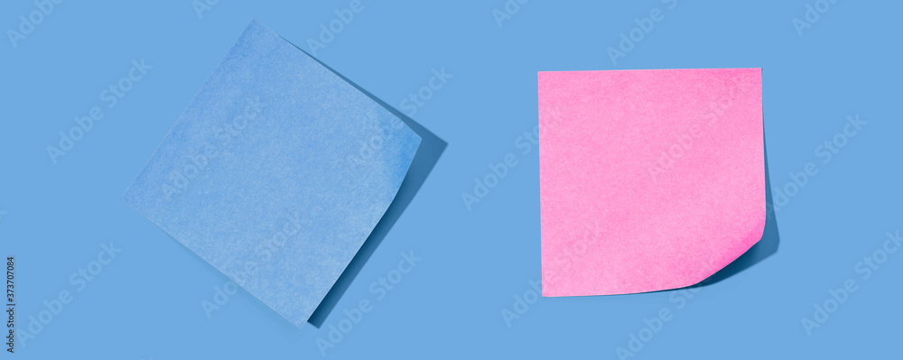 Poster sticky notes with shadow overhead view - flat lay