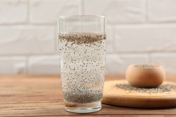 A glass of water with chia seeds. superfood, nutritional supplements, weight loss
