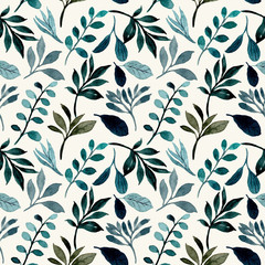 Green foliage seamless pattern with watercolor