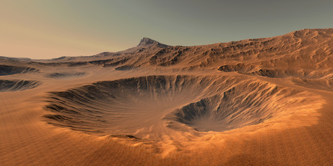 Martian Landscape with crater. Extremeley detailed and realistic high resolution 3d render © Sasa Kadrijevic