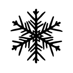 Hand drawn Snowflake doodle icon. Vector Christmas and New Year element. Season greeting Winter Xmas holidays sketch. Snow logo. Simple black illustration on white background.