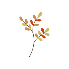 Autumn twig with colorful leaves vector flat