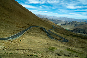 Tibet China along the winding road to reach Mount Everest.