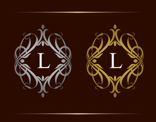 Royal Badge L Letter Logo. Luxury vintage emblem with beautiful classy floral ornament. Vintage Frame design Vector illustration.