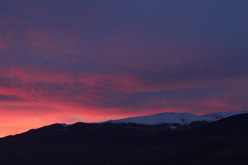 Amazing colorful sunset in the mountains