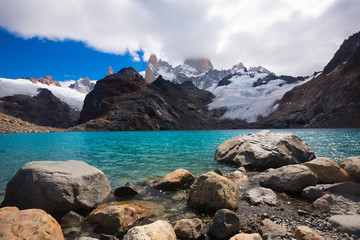 Spectacular view on mountain peaks in Los Glaciares National Park in Argentina