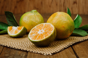 oranges on a wooden table