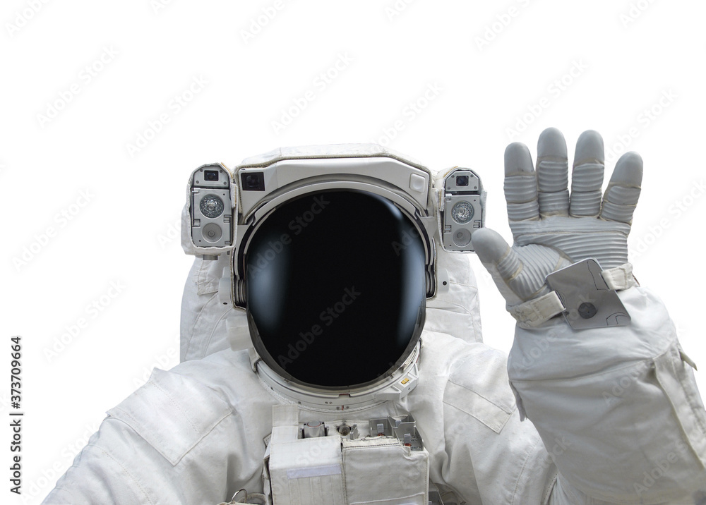 Canvas Prints astronaut in spacesuit raise hand as greeting