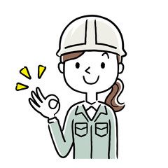 Stock illustration: young woman wearing work clothes, ok sign